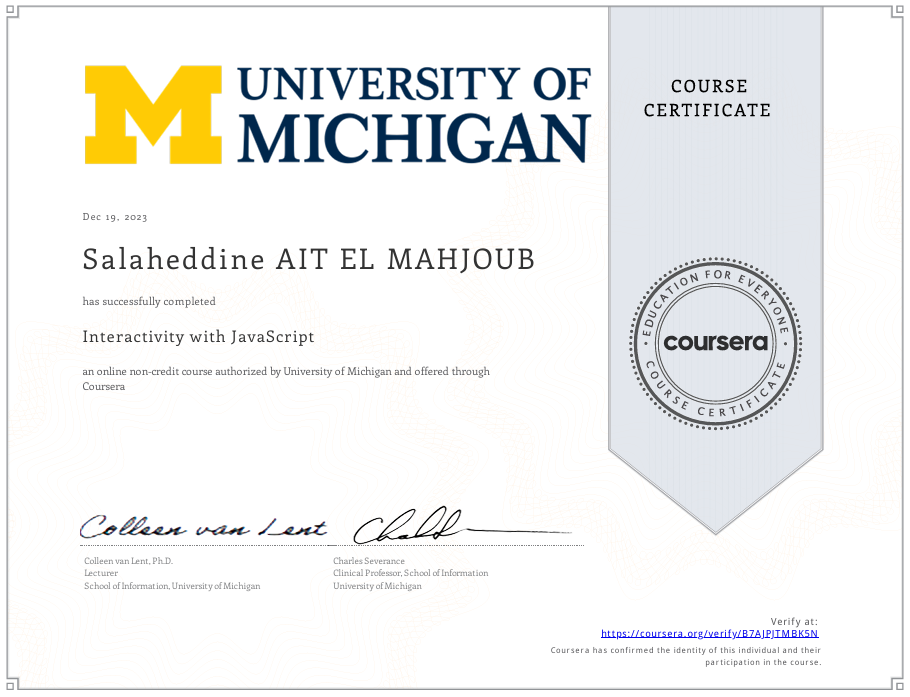 Certification Interactivity with JavaScript